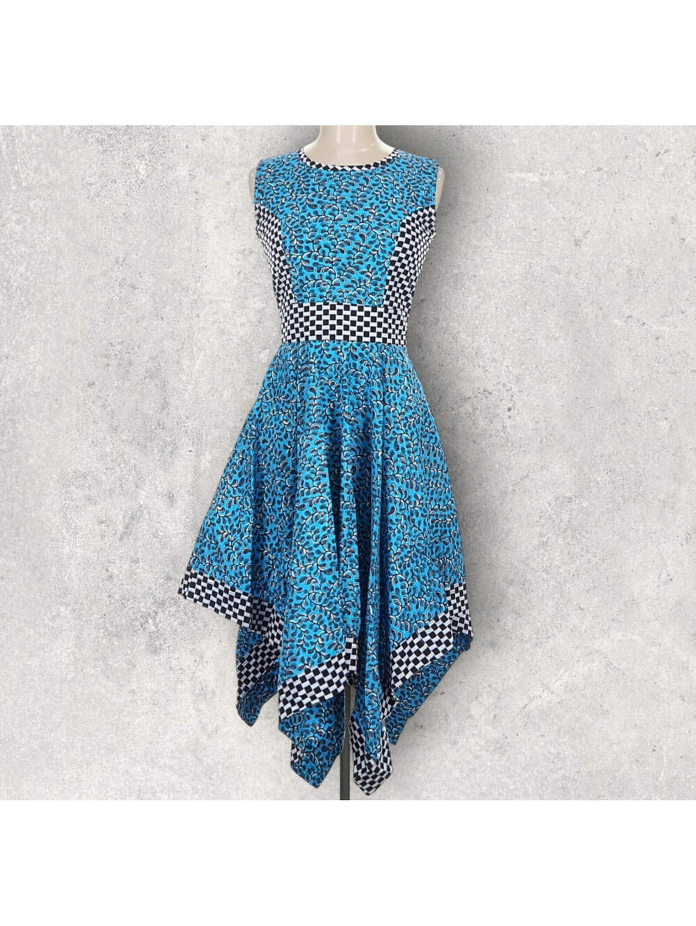 Kiki Clothing Dress Blue West African Contemporary Print Sleveless Colorful M